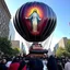 Placeholder: 200 ft tall floating outline of a cartoonish Jesus rendition hot air balloon pulled by multiple grim reapers, multi colored, bright, vivid, psychedelic, high detailed, high gloss, insanely detailed, matte, horrorcore, lining the street, unsettling contrast, monument to death, live action shot grim reaper parade, pulling a jesus parade float