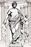Placeholder: Architecture of ancient Rome of the II century AD Statues of ancient Roman gods contour reconstruction. The drawing is linear, in the style of vector graphics, black and white. High image quality in 8K