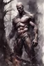 Placeholder: Evil stone golem taller than trees, vivid emotions, watercolor, photorealism, dark fantasy, bad weather, gloomy day, dark world, sketch art, fine lines, grunge, sensual, darkness, by Raymond Swanland & Alyssa Monks & Anna Razumovskaya