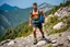 Placeholder: muscular hiker on mountainside