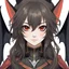 Placeholder: A headshot portrait of a bat demihuman which is a human with bat characteristics. woman with long brown hair, red eyes, large bat ears and bat wings, intricately detailed, painterly anime style