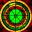 Placeholder: round coaster of yoda with stained glass window effect, highly detailed, intricate, warm colors, stained glass window, glossy from rain, warm lighting, dramatic lighting