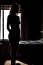 Placeholder: silhouette of female body in bedroom