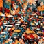 Placeholder: Abstract painting a crowd traffic modern vehicles