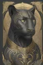 Placeholder: portrait d'un animal panthère noire en judogi en style art nouveau avec dorure