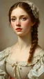 Placeholder: Intricately detailed, a captivating portrait of a graceful 18th-century French woman is heavily influenced by the style of Jacques-Louis David. The artwork showcases the woman's delicate features and classic beauty, reminiscent of a bygone era. This stunning painting exudes elegance and sophistication, with intricate lace details, soft pastel colors, and a serene expression that captures the essence of the time period. The high-quality image perfectly captures the essence of French aristocracy,