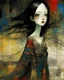 Placeholder: No corners drawing lines dots Kandinsky A full-body pretty African Asian moon goddess draped in flowing celestial fabric walks on water beneath a glowing full moon. Her gown unfurls like clouds, catching starlight and golden dust in the night air. The scene is surreal and divine, with painterly textures and a balance of shadow and illumination vertical Award winning imagery trompe l'oeil 3D surrealism masterpiece of Odilon Redon's dreamlike surrealism. kintsugi painting of abstract squares creat