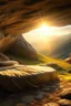 Placeholder: Imagine a surreal landscape at sunrise with a cave tomb in the side of the hill and a stone slab rolled back from the entrance. Inside the cave you can see a shroud folded neatly on the bed where a body would lay