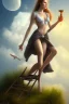 Placeholder:  woman on the ladder above clouds