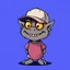Placeholder: cartoon monster wearing a ballcap and T-shirt on solid color background