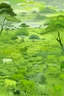 Placeholder: A light green savanna filled with animals painted by Claude Monet