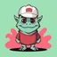 Placeholder: cartoon monster wearing a ballcap and T-shirt on solid color background