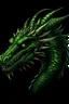 Placeholder: Green color unrealistic dragon head art, childish, not detailed, cute, black background,