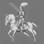 Placeholder: pencil sketch from side, little knight on the horse in armor with lancet charging, clip art