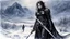 Placeholder: Hyper-photorealistic watercolor art style by Luis Royo , a warrior woman in black armor on the background of a cold snow-covered country, ice and crystal, frost and snow, hyperdetailed face, full body diagonal shot, encounters male bandits in dark fantasy countryside setting, absence of mysterious elements, dramatic lighting, ultrafine detail, octane rendering., darkness world