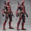 Placeholder: Plastic action figure of Deadpool technical schematic, pivot joint, rotational arrows, "how it works" engineering schemata,