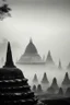 Placeholder: View borobudur in foggy morning bw photo from puthuk setumby