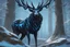 Placeholder: Shadow symbiote in 8k realistic anime drawing style, Deer them, human model, blue neon crystal Antlers, fantasy snow forest, intricate details, highly detailed, high details, detailed portrait, masterpiece,ultra detailed, ultra quality