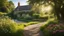 Placeholder: Beautiful realistic rural landscape, warm sunshine, lush plant growth, flowers, brook, peaceful, delightful, idyllic, cottage, award-winning photograph, detail, beautiful composition, attractive colour, chiaroscuro, rule of thirds