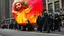 Placeholder: cartoonish jesus parade balloon pulled by multiple grim reapers, multi colored, bright, vivid, psychedelic, high detailed, high gloss, insanely detailed, matte, horrorcore, lining the street, unsettling contrast, monument to death, live action shot grim reaper parade, pulling a jesus parade float