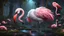 Placeholder: awesome (zombie flamingo:1.5) eating a (pretty canine:1.5) with fur and bits flying in the air, wacky zany facial expression, intricate detail, sharp, colorful, iridescent, deep color, grey and black fairy forest, 8k resolution, trending on Artstation, glowing runes, zombiecore, H.R. Giger, dynamic lighting