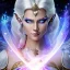 Placeholder: cosmic mage, elf, female, battle mage, epic, cosmic magic, long ears, white hair, face details, pale skin, jewellery, broad shoulders, glowing eyes, sharp ears, cosmic clothes, bright eyes, cosmic eyes, ears shown, light out of eyes, the cosmos in eyes, stars in eyes, shining eyes, small jaw, non human face, thin face