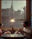 Placeholder: Realistic scene, American shot view, 0 gravity, levitating man and woman sitting in cafeteria and having breakfast, Wes Anderson, fly, floating, soft color, highly detailed, unreal engine 5, ray tracing, RTX, lumen lighting, ultra detail, volumetric lighting, 3d, finely drawn, high definition, high resolution.