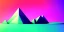 Placeholder: 3d rendering. Abstract futuristic neon background. Fantastic landscape with glowing geometric triangular frame and mountains