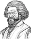 Placeholder: Frederick Douglass, b&w line art style fashion, preppy style, simple line art, one line, line art, line drawing style, white background, picture, coloring book style on white background, well composed, clean coloring book page, No dither, no gradient, strong outline, No fill, No solids, vector illustration, –ar 9:11 –v 5