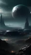 Placeholder: sci fi planet, dark, mysterious, tundra, city