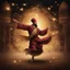 Placeholder: Hyper Realistic Sufi Whirling with Golden, Maroon & Brown Islamic Sufi Rustic Grungy Background with Islamic Architecture at night with glowing fireflies