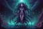 Placeholder: Demon girl wizard behind, cosmic horror, nightmare, galaxy in eyes with dread, truth, alien underwater, fullbody, 8bits, pixel art,