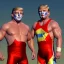 Placeholder: Realistic image of Donald trump wrestler, Mexican wrestling style, Mexican wrestling mask eyes, red and blue breeches, glow us flag dress, suspenders, retro style, 80s, vibrant color, highly detailed, sky background, concept art, unreal engine 5, god rays, ray tracing, RTX, lumen lighting, ultra detail, volumetric lighting, 3d, finely drawn, high definition, high resolution.