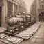 Placeholder: Sepia art illusion, wall chalk art, Julian Beever 3D locomotive