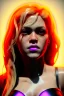 Placeholder: portrait, Shakira, blonde artist, angry, Realistic image, latex style dress. loose long hair, eyes make up, perfect, glow, circle iris. Neon colors, leds, geometric shapes. Dark background, photo studio, neon lights. Cyberpunk, concept art, smooth, unreal engine 5, god lights, ray tracing, RTX, lumen lighting, ultra detail, volumetric lighting, 3d, finely drawn, high definition, 4k.