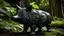 Placeholder: A black metal elemental pig designed in Maori sculptures painted by George Inness