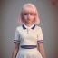 Placeholder: A very cute girl full body,wearing a short skirt,with blonde hair with a fade of light pink,sailor uniform,full round face,teenage girl