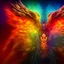 Placeholder: Multicolor photography portrait of a royal Phoenix, very symetric, covered by gold in his wings, halo of fire, space background, very beautiful very detailed, hyper intricate, very magnificent, mystical rendering, hdr, 8k, sunlight, autumn colours, perfect angle, perfect color, perfect symetrical, octane effect rendering, great angle photography, cinema 4d