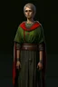 Placeholder: full length, tall, gangly, 22-year old, short haired, nordic looking grey-eyed female human cleric with a red beaded necklace, no earrings, dark green robes