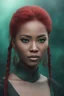 Placeholder: the black Chinese woman with (((red hair))) and bright, (((sea-green eyes))), - full color - 32k, UHD, 1080p, 8 x 10, glossy professional quality digital photograph - dark foggy gradated background, historic, powerful, octane rendering, exquisite detail, 30 - megapixel, 4k, 85 - mm - lens, sharp - focus, intricately - detailed, long exposure time, f8, ISO 100 - back - lighting, ((skin details, high detailed skin texture))