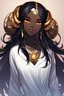 Placeholder: arcane animation series style, league of legends, Solo, 1girl, attractive teenager, african, dark skin, golden eyes, black hair, pair buns, forehead bangs colored in violet, necklace, earrings, modern makeup, (detailed skin texture), white oversize shirt