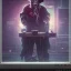 Placeholder: a cyberpunk hacker pirate captain skeleton with a pirate hat sitting in front of a huge old crt monitor holding a beer in a dark room , only light coming from crt monitor, highly detailed, intricate, digital art, trending on artstation, trending on cgsociety, by greg rutkowski