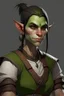 Placeholder: strong tomboy young half orc who works at a tavern with pointy ears and green skin realistic