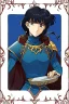 Placeholder: Motoko Kusanagi, clad in medieval stell plate armour, alone, blue eyes, perfect, beautiful, black hair, in the style of 90-s anime, androgynous, melancholic, moody