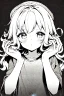 Placeholder: little blonde girl curled up with her hands on her head., grayscale