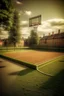 Placeholder: Basketball field in small danish town near viking structure in ps2 style