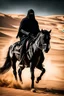 Placeholder: Photography Mistery of Black Ghost Rider Arabian driving on Black Horse,Walking alonely on desert darkness night background, horror concept art