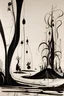 Placeholder: this is where the crime begins, Style by Desmond Morris and Salvador Dali and Colin McCahon, ink illustration, detailed line work, abstract surrealism, malignantly useless, surreal masterpiece negative space, sharp focus, smooth