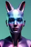 Placeholder: Medium Close Up Portrait, Front image. cyberpunk, rabbit mask, sweet woman, short hair. latex suit. Pink, silver, blue, color. Blade runner style. Color background, photo studio. highly detailed, concept art, smooth, unreal engine 5, ray tracing, RTX, lumen lighting, ultra detail, volumetric lighting, 3d, finely drawn, high definition, high resolution.