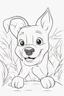 Placeholder: blank colouring book, white background, simple picture for toddlers, dog with one tail, disney and pixar style